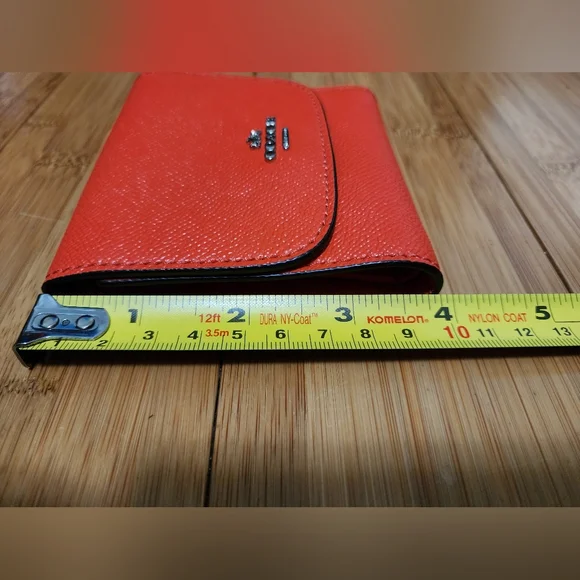 Coach Trifold Snap Small Wallet Coin Orange Crossgrain Pebbled Leather Zipper - Picture 10 of 11